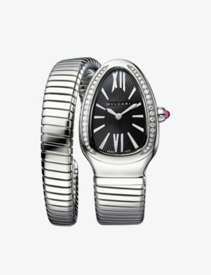 Shop Bvlgari Womens Stainless Steel Serpenti Tubogas Stainless-steel Quartz Watch