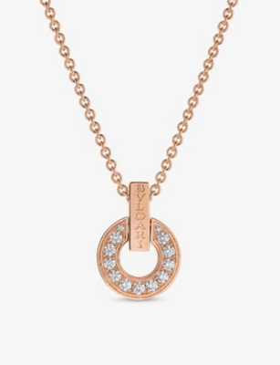 BVLGARI: Bvlgari Bvlgari 18ct rose-gold and 0.37ct round brilliant-cut diamond pendant necklace