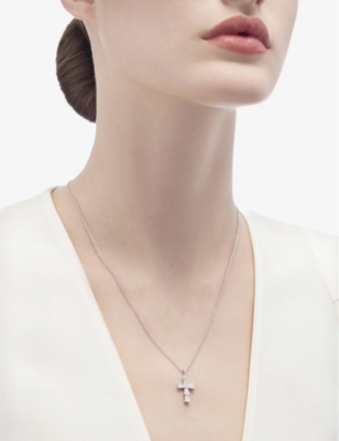 Shop Bvlgari Womens Silver Croce 18ct White-gold And 0.31ct Pavé Diamond Pendant Necklace