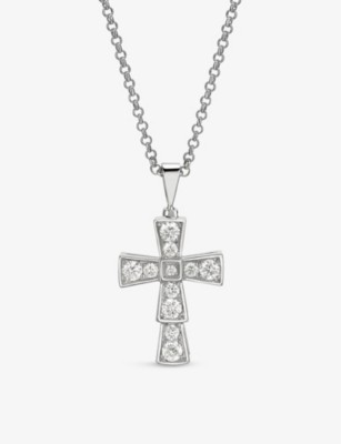 Bvlgari White Gold And Diamond Croce Necklace In Silver