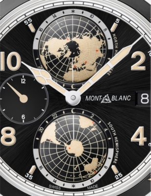Shop Montblanc Mens Brown 119286 1858 Geosphere Stainless-steel And Leather Automatic Watch