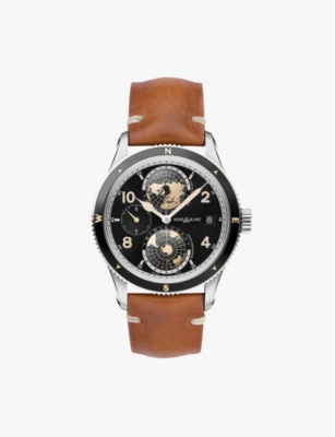 Montblanc 1858 Geosphere Automatic Gmt 42mm Stainless Steel, Ceramic And Leather Watch, Ref. No. 119286 In Brown