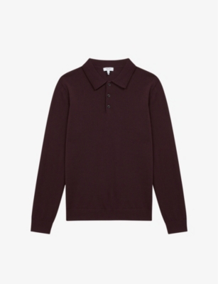 Shop Reiss Men's Bordeaux Trafford Polo-collar Merino-wool Jumper