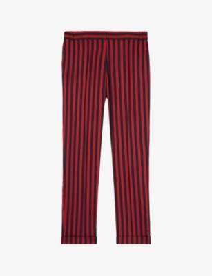 The Kooples Womens Red60 Stripe-print Straight-leg Woven Trousers