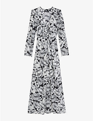 THE KOOPLES: Plunge-neckline floral-print silk midi dress