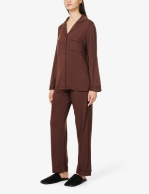 Shop The Nap Co The P Co Women's Cocoa Piped Relaxed-fit Stretch-woven Pyjama Set