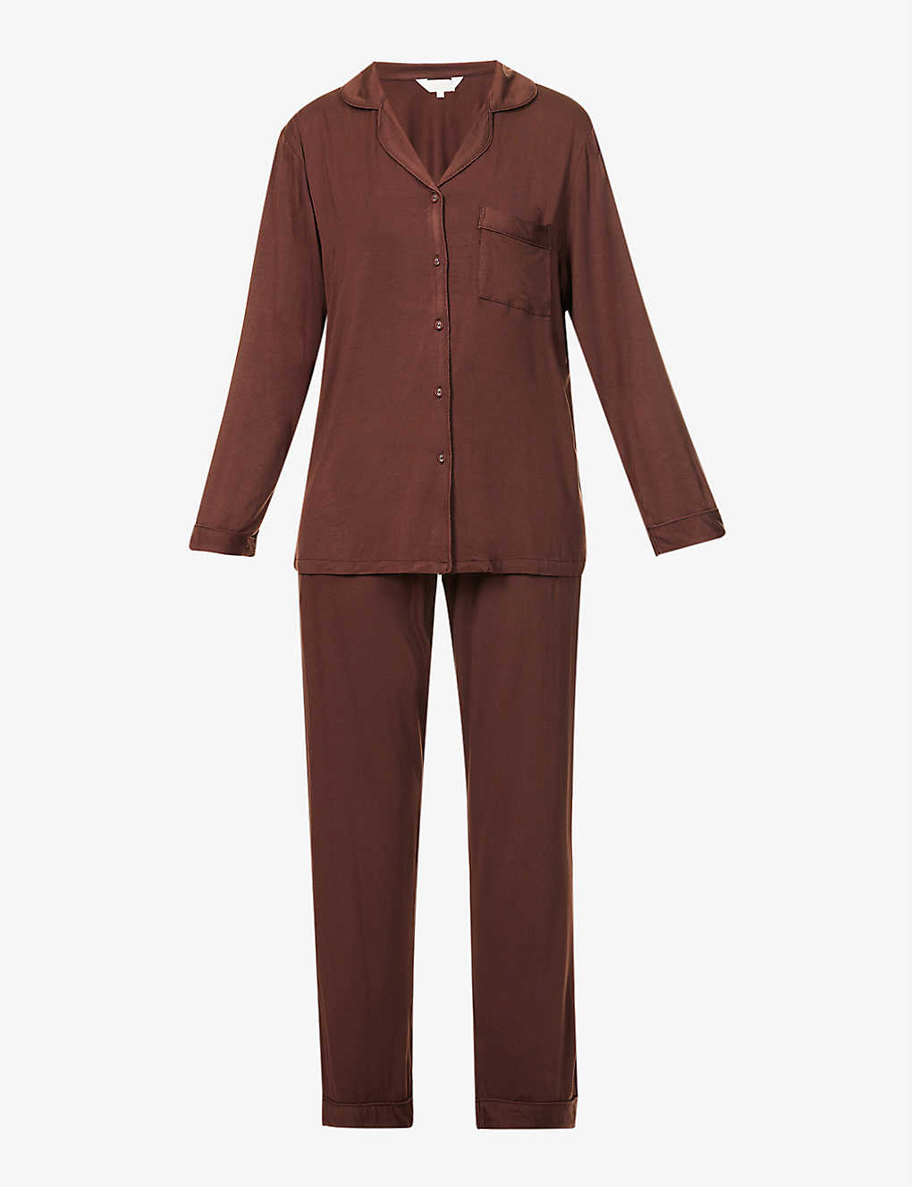 The Nap Co Piped Relaxed-fit Stretch-woven Pyjama Set In Cocoa