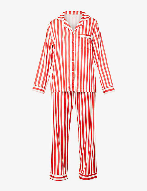 THE NAP CO: Striped relaxed-fit stretch-satin pyjama set
