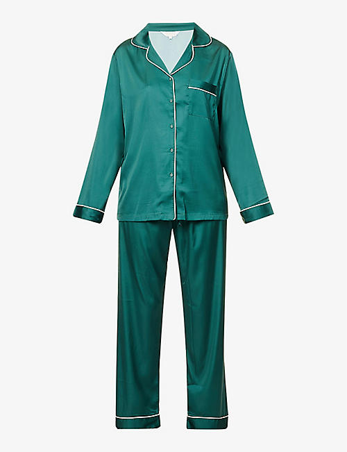 THE NAP CO: Piped relaxed-fit stretch-satin pyjama set
