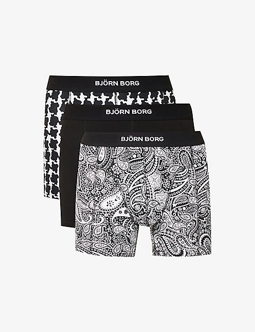 BJORN BORG: Logo-waistband mid-rise pack of three stretch-organic cotton&nbsp;boxers