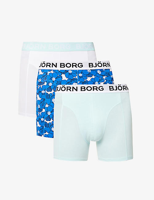 BJORN BORG: Logo-print mid-rise pack of three stretch-cotton boxers