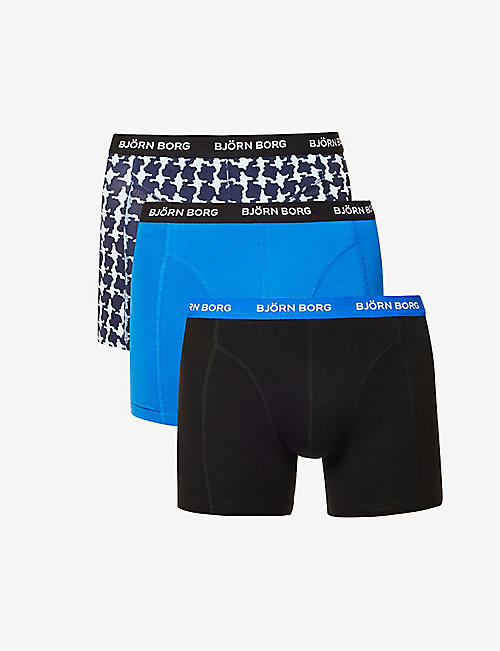 BJORN BORG: Logo-waistband mid-rise pack of three stretch-cotton boxers