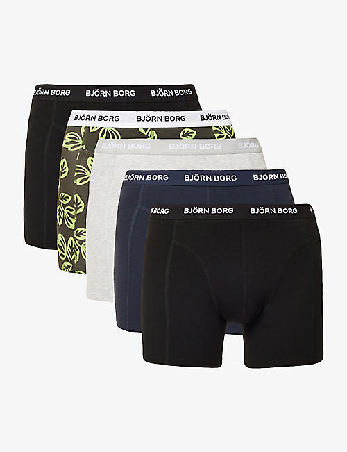 BJORN BORG: Logo-waistband mid-rise pack of five stretch-cotton boxers