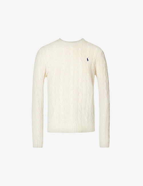 POLO RALPH LAUREN: Logo-embroidered cable-knit wool-blend knitted jumper