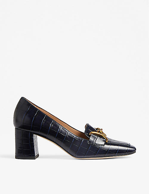 LK BENNETT: Samantha snaffle-detail croc-embossed leather court shoes