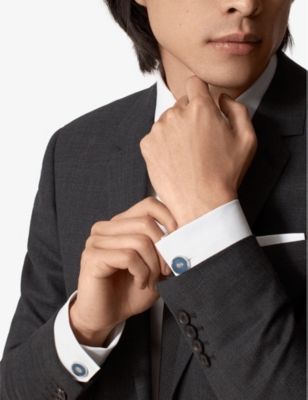 Cartier Double C De  Palladium-plated Sterling-silver And Lacquer Cufflinks In Grey/blue