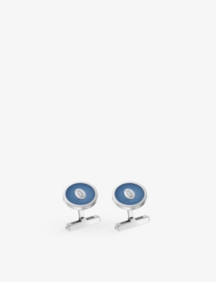 Double C de Cartier cufflinks with Stamp motif in silver and blue lacquer.