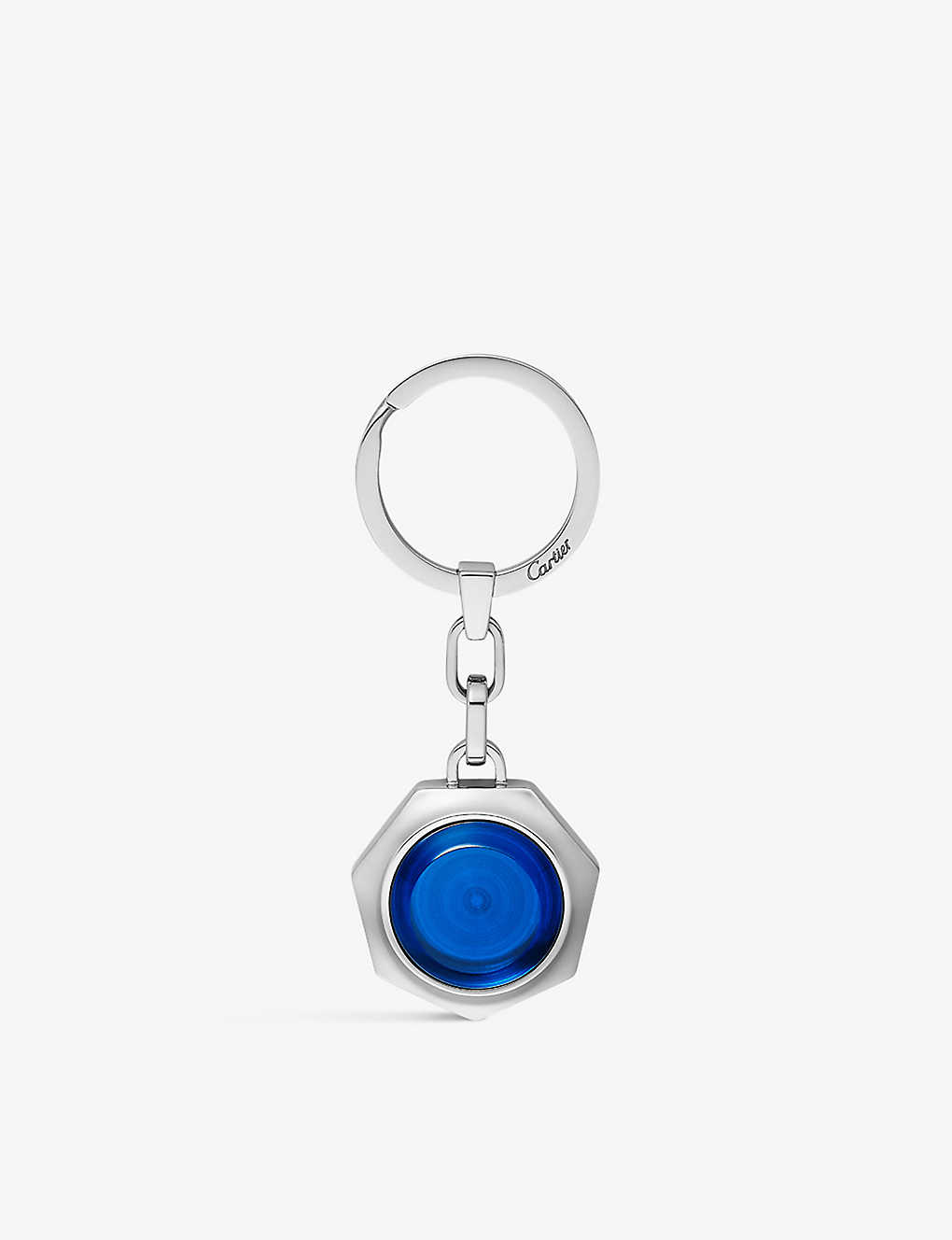 Cartier Santos De  Brand-engraved Stainless-steel And Resin Keyring In Grey/blue
