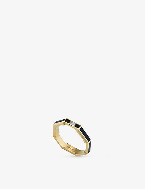 GUCCI: Link to Love 18ct yellow-gold, enamel and 0.99ct diamond ring