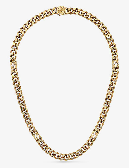 GUCCI: Interlocking G brass necklace