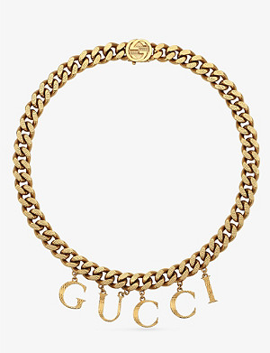 GUCCI Logo-script gold-toned brass necklace
