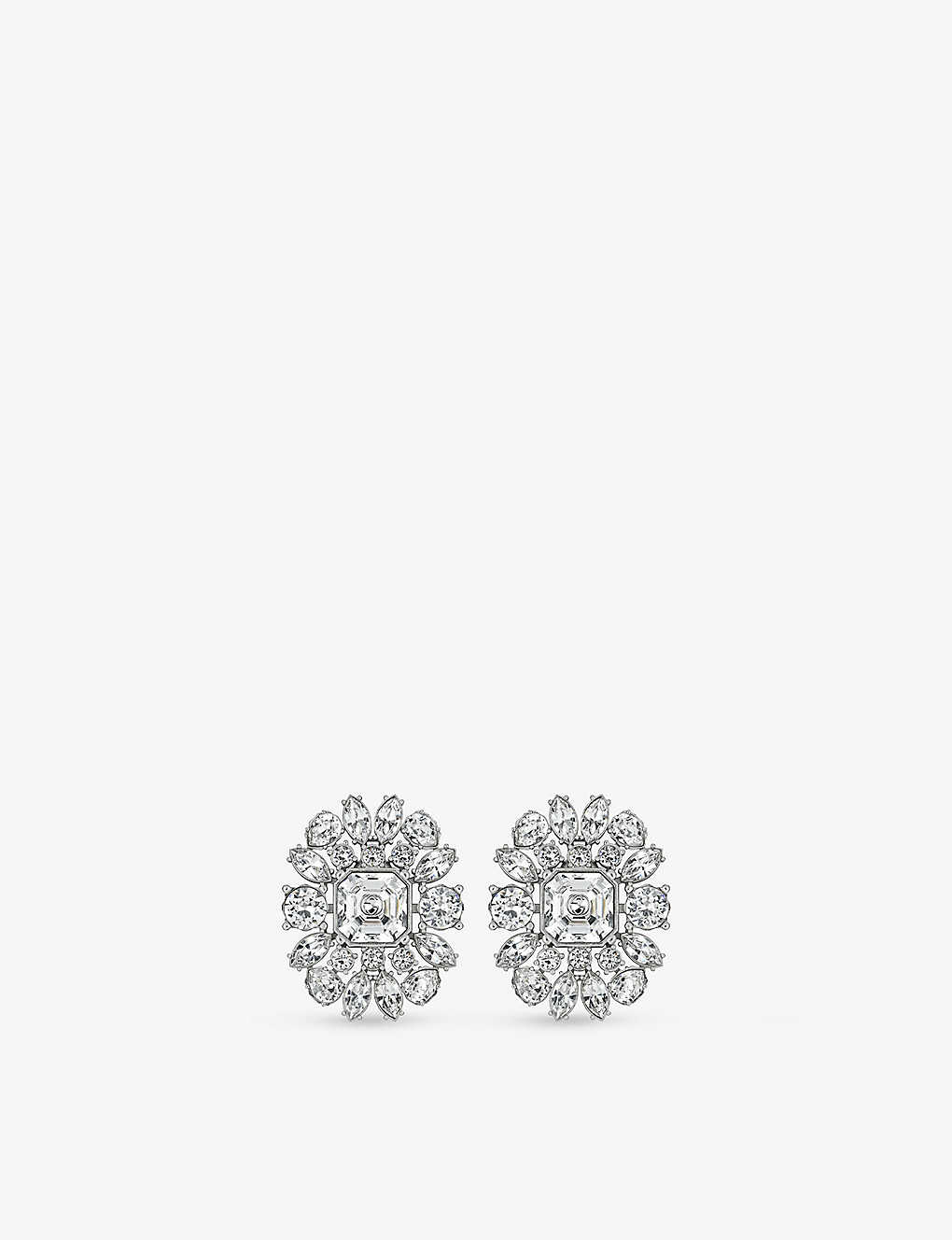 Gucci Interlocking G Crystal-embellished Brass Clip-on Earrings In Silver