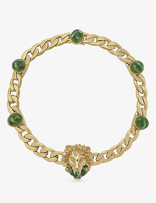GUCCI: Lion Head brass choker necklace