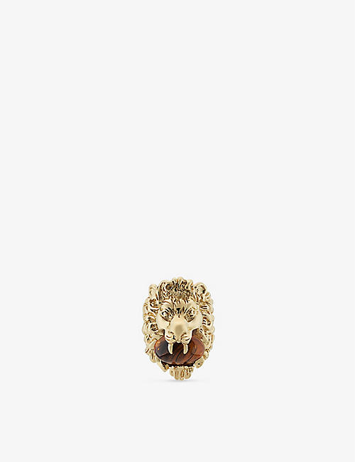 GUCCI: Lion Head brass and amber ring
