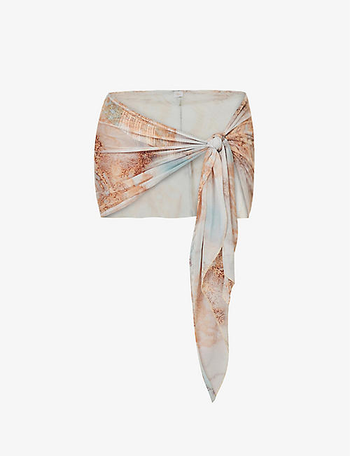 GRACEJACOB: Abstract-print sheer woven mini skirt