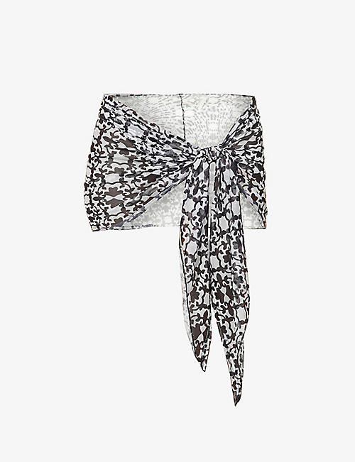GRACEJACOB: Graphic-print sheer woven mini skirt