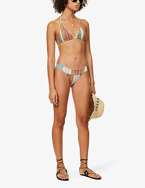 Stripe-embroidered mid-rise triangle bikini Selfridges & Co Women Sport & Swimwear Swimwear Bikinis Triangle Bikinis 