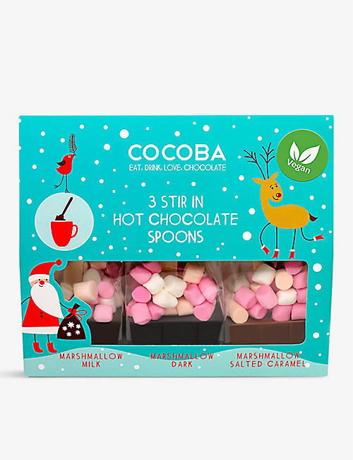 COCOBA: Vegan marshmallow hot chocolate spoons set of three 150g