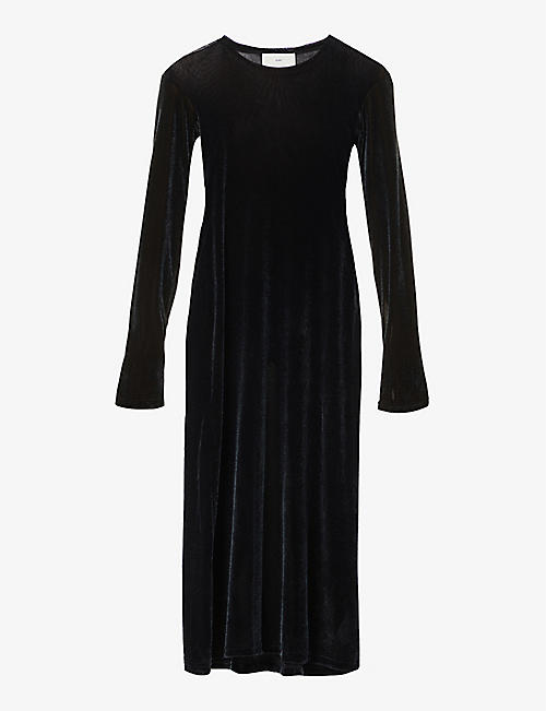 SONG FOR THE MUTE: Scoop-neck metallic-woven velour midi dress