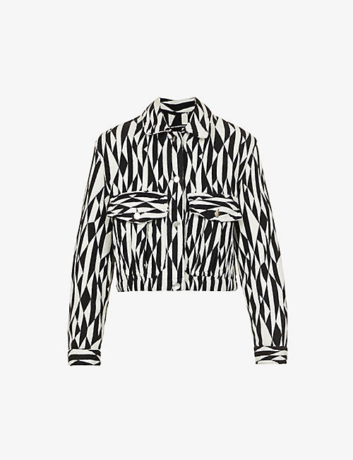 SONG FOR THE MUTE: Geometric-pattern collared regular-fit wool jacket