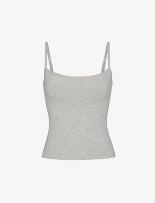 SKIMS SKIMS WOMEN'S LIGHT HEATHER GREY BRAND-PRINT SQUARE-NECK STRETCH-COTTON TOP 59444894
