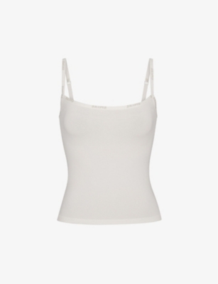 Skims Brand-print Square-neck Stretch-cotton Top In Marble
