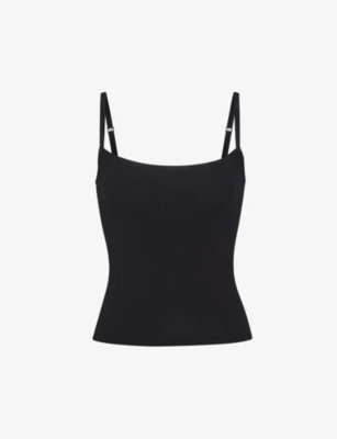 Skims Brand-print Square-neck Stretch-cotton Top In Soot