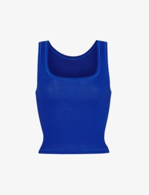 Skims Ribbed Stretch-cotton Tank Top In Cobalt