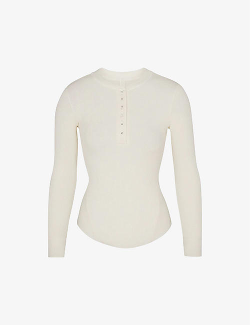 SKIMS: Ribbed long-sleeve stretch-cotton top