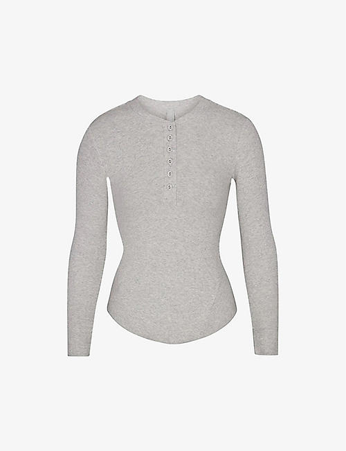 SKIMS: Ribbed long-sleeve stretch-cotton top