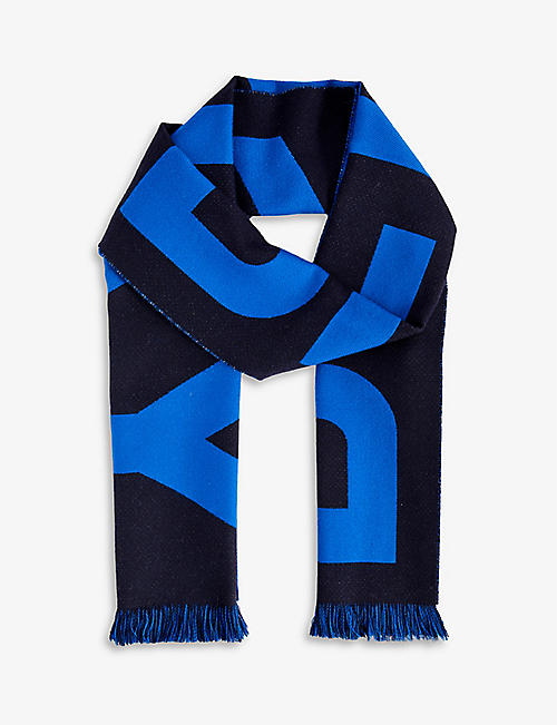 BURBERRY: Contrast logo-embroidered wool-knit scarf