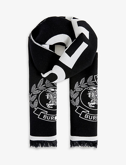 BURBERRY: Logo-crest wool and silk-blend football scarf
