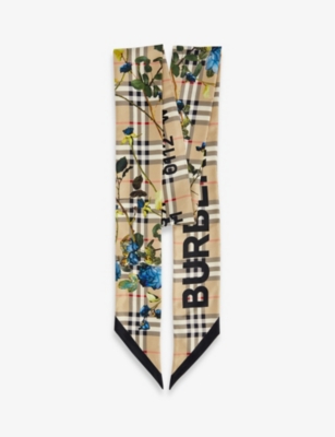 BURBERRY - Silk twill check-print skinny scarf 