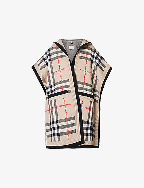 BURBERRY: Carla logo-print wool and cashmere-blend cape