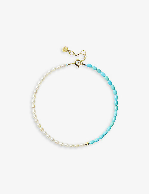 THE ALKEMISTRY: Vianna 18ct yellow-gold, turquoise and pearl anklet