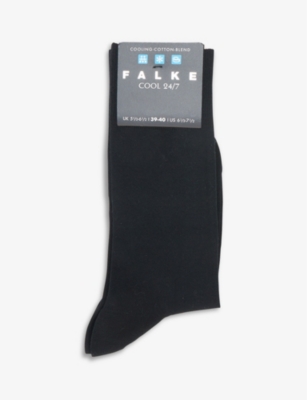 Falke Mens  Cool 24/7 Logo Stretch-cotton Blend Socks In Black