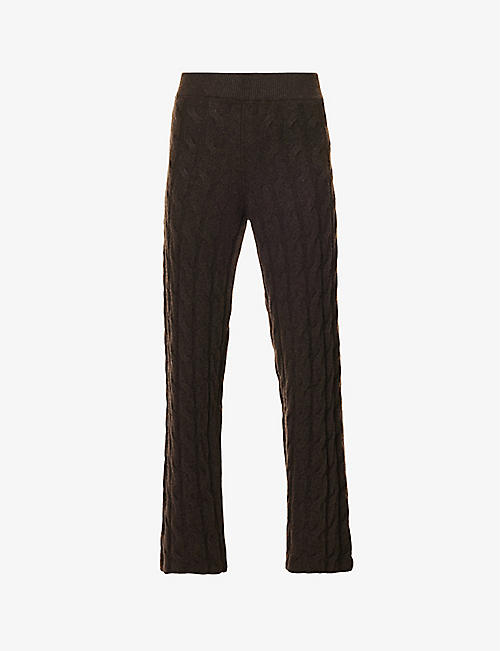 LE KASHA: Cable-knit wide-leg high-rise cashmere trousers