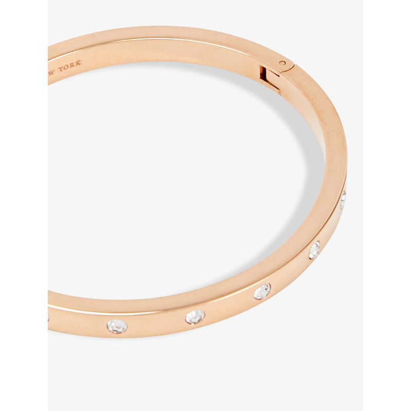 Shop Kate Spade Set In Stone Metal And Glass Bangle Bracelet In Clear/rose Gold