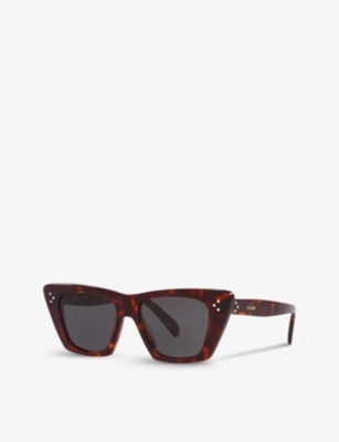 Shop Celine Women's Brown Cl40187i Rectangle-frame Tortoiseshell Acetate Sunglasses