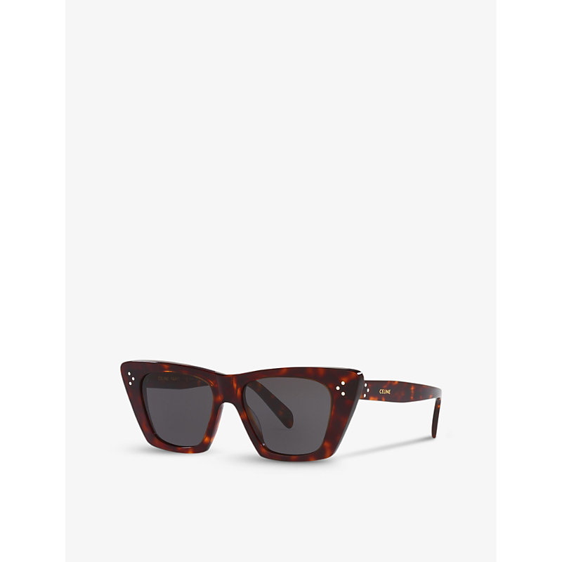 Shop Celine Women's Brown Cl40187i Rectangle-frame Tortoiseshell Acetate Sunglasses